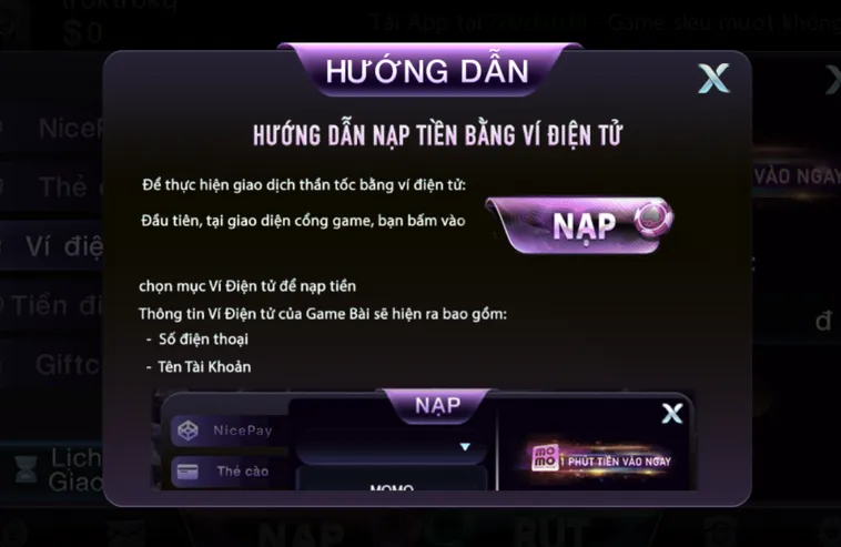 Hướng dẫn nạp tiền bằng ví điện tử an toàn nhanh chóng.